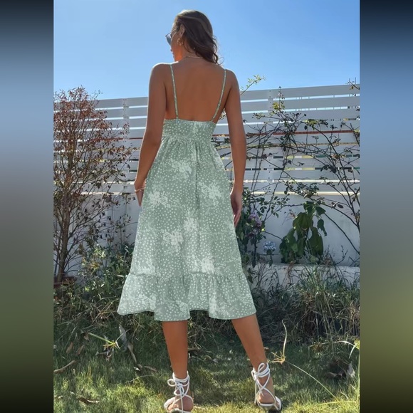 Boho floral print ruffle cami dress sage - Picture 5 of 5